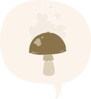 cartoon mushroom with spore cloud with speech bubble in retro style png