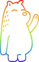 rainbow gradient line drawing of a cartoon polar bear waving png