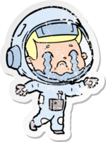 distressed sticker of a cartoon crying astronaut png