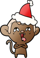 fou main tiré pente dessin animé de une singe portant Père Noël chapeau png