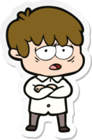 sticker van een cartoon uitgeputte jongen png