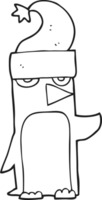 hand drawn black and white cartoon penguin in christmas hat png