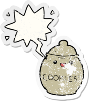 cute cartoon cookie jar with speech bubble distressed distressed old sticker png