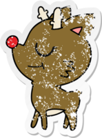 hand drawn distressed sticker cartoon of cute red nosed reindeer png