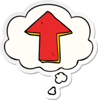 cartoon pointing arrow with thought bubble as a printed sticker png