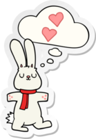 cartoon rabbit in love with thought bubble as a printed sticker png