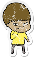 distressed sticker of a angry cartoon boy png