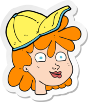 sticker of a cartoon female face wearing cap png