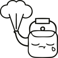 line drawing cartoon of a steaming kettle png