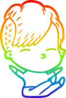 rainbow gradient line drawing of a cartoon squinting girl png