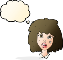 cartoon woman with bruised face with thought bubble png