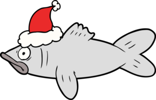 hand drawn line drawing of a fish wearing santa hat png