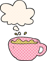 cartoon coffee cup with thought bubble in comic book style png