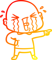 warm gradient line drawing of a cartoon crying bald man png