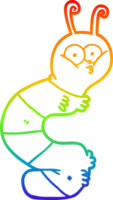 rainbow gradient line drawing of a funny cartoon caterpillar png