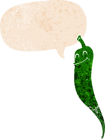 dessin animé le Chili poivre avec discours bulle dans grunge affligé rétro texturé style png