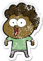 distressed sticker of a cartoon happy man png