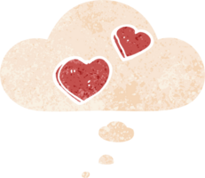 tecknad serie kärlek hjärtan med trodde bubbla i grunge bedrövad retro texturerad stil png