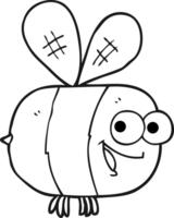 hand drawn black and white cartoon bee png