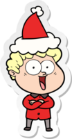 mão desenhado adesivo desenho animado do uma feliz homem vestindo santa chapéu png