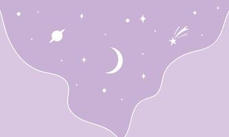 Cloudy sky background with moon and stars in flat style vector