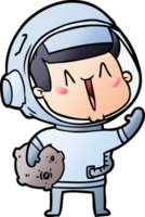 happy cartoon astronaut with moon rock png