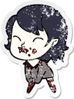 distressed sticker of a cartoon vampire girl with blood on cheek png