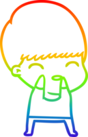 rainbow gradient line drawing of a happy cartoon boy png