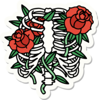 adesivo de tatuagem em estilo tradicional de uma caixa torácica e flores png