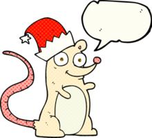 hand drawn comic book speech bubble cartoon mouse wearing christmas hat png