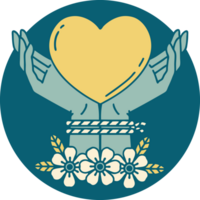 ikonisches Bild im Tattoo-Stil mit gefesselten Händen und einem Herzen png