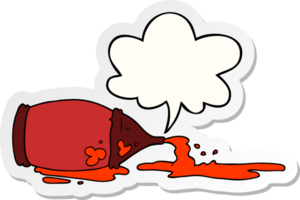 cartoon spilled ketchup bottle with speech bubble sticker png