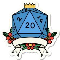 sticker of a natural 20 critical hit D20 dice roll png