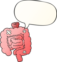 cartoon repaired intestines with speech bubble in smooth gradient style png