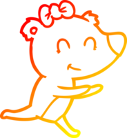 warm gradient line drawing of a running female bear cartoon png