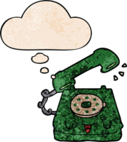 cute cartoon telephone with thought bubble in grunge texture style png