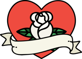 tattoo in traditional style of a heart rose and banner png