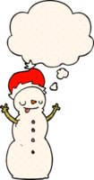 cartoon christmas snowman with thought bubble in comic book style png