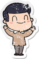 distressed sticker of a cartoon friendly man png