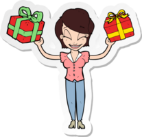 sticker of a cartoon woman carrying gifts png