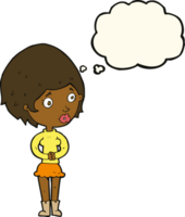 cartoon concerned woman with thought bubble png