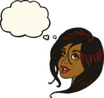 cartoon pretty female face with thought bubble png