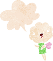 cute cartoon cloud head creature with speech bubble in grunge distressed retro textured style png