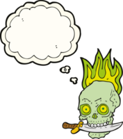 cartoon pirate skull with knife in teeth with thought bubble png