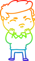 rainbow gradient line drawing of a cartoon annoyed man png