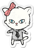 distressed sticker of a cute cartoon cat boss png