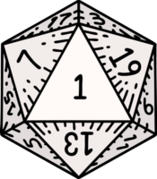 Retro Tattoo Style natural 1 D20 dice roll png