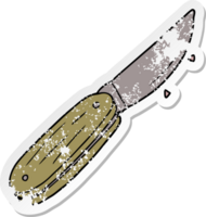 distressed sticker of a cartoon folding knife png