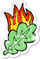 retro distressed sticker of a cartoon burning eaf symbol png