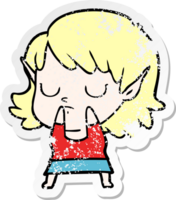 distressed sticker of a cartoon elf girl png